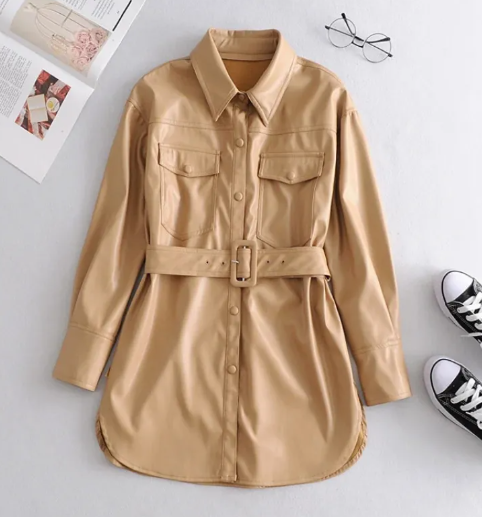 Women's Faux Leather Lace-Up High Waist Jacket