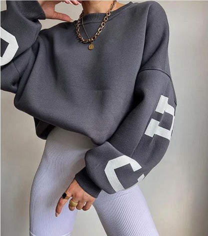 Women’s Loose Printed Sweatshirt Top – Cozy Casual Fit