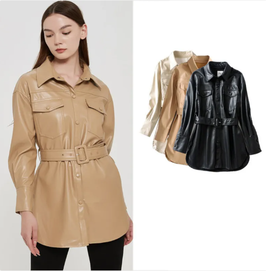 Women's Faux Leather Lace-Up High Waist Jacket