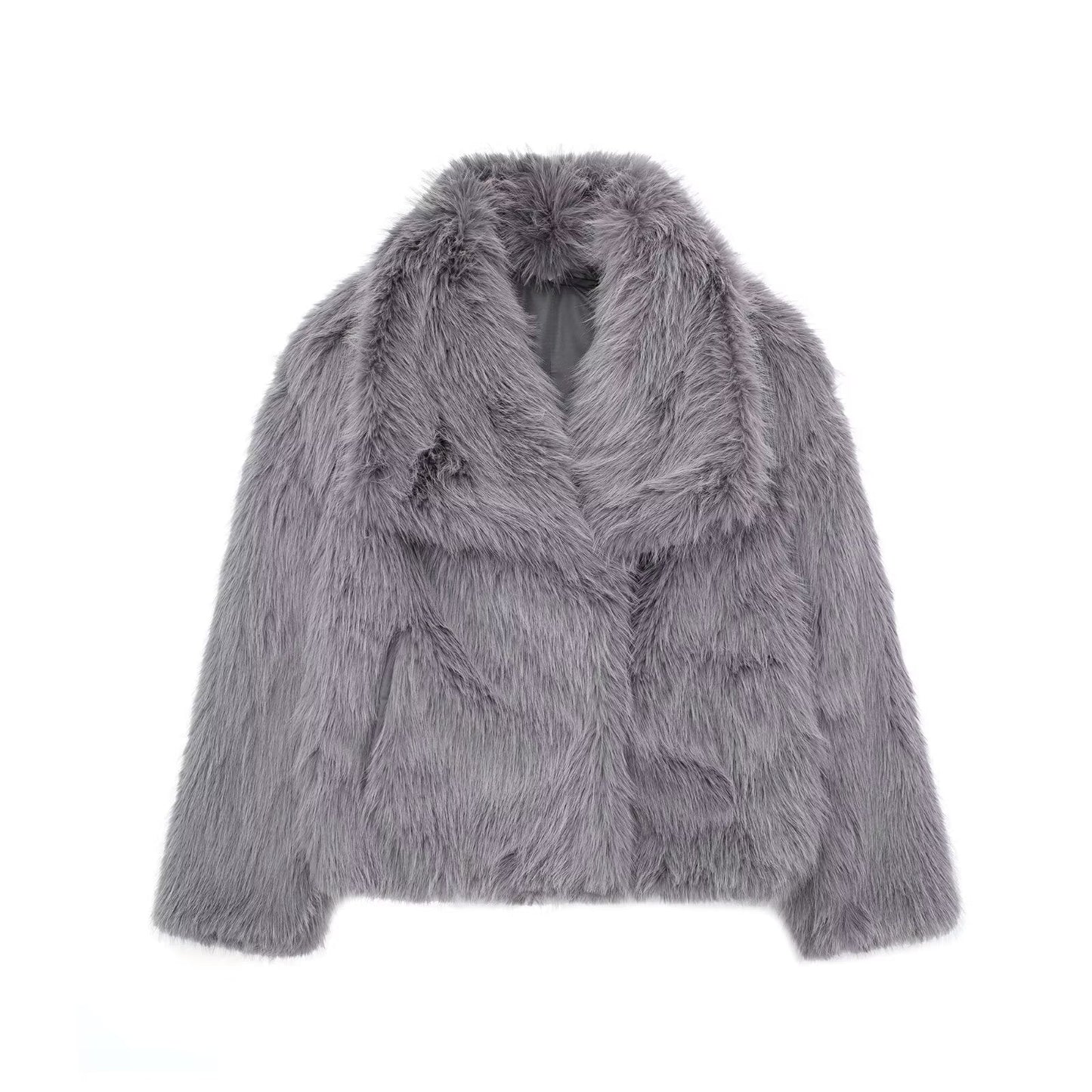 Women’s Plush Winter Coat With Classic Lapel Collar