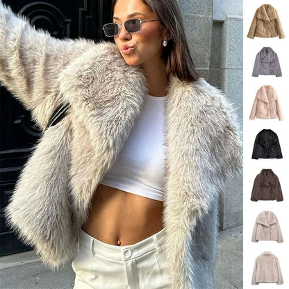 Women’s Plush Winter Coat With Classic Lapel Collar