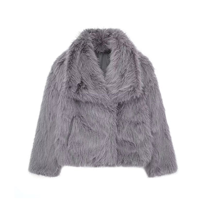 Women’s Plush Winter Coat With Classic Lapel Collar