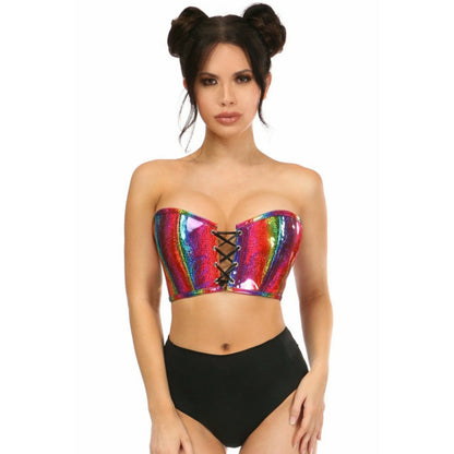 TD Women's Lavish PVC Lace-Up Bustier Top Elegant Bodysuit
