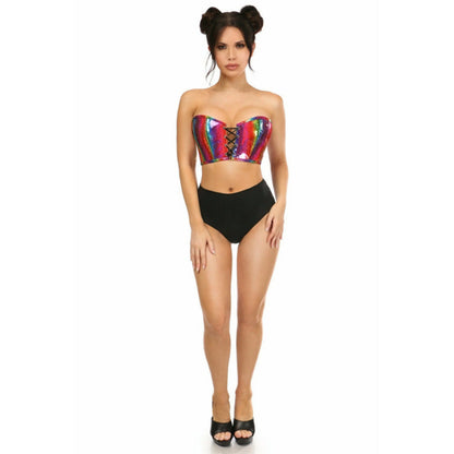 TD Women's Lavish PVC Lace-Up Bustier Top Elegant Bodysuit