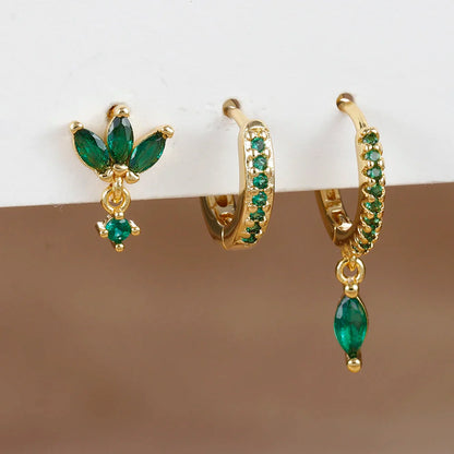 3PCS Horse Eye Zircon Stud Earrings