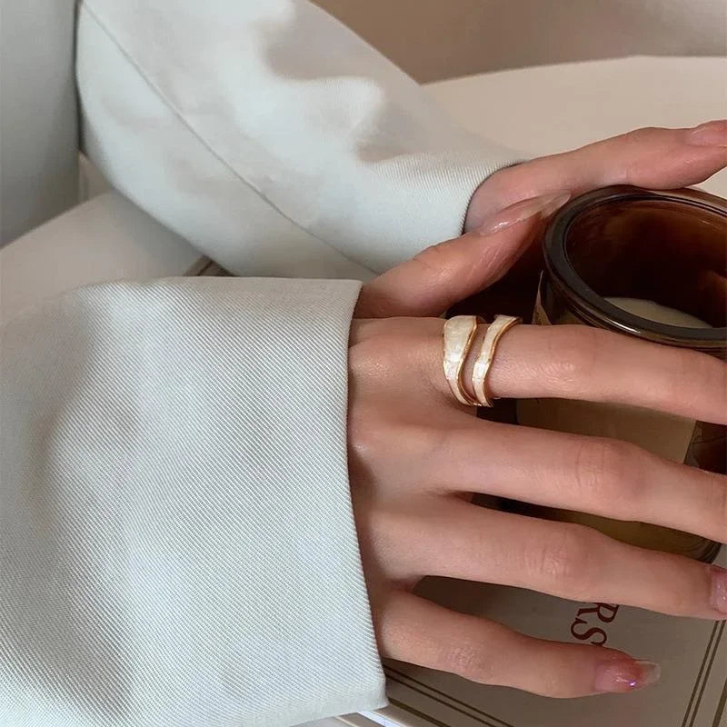 Vintage Irregular Enamel Open Ring for Women