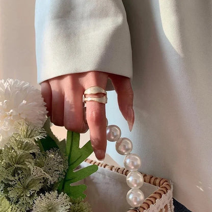 Vintage Irregular Enamel Open Ring for Women