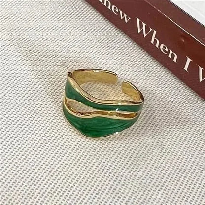 Vintage Irregular Enamel Open Ring for Women