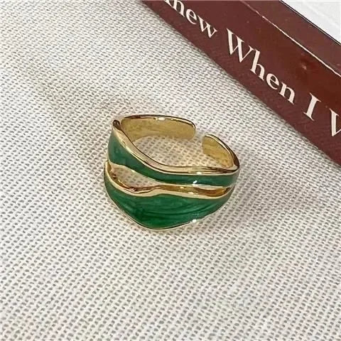 Vintage Irregular Enamel Open Ring for Women