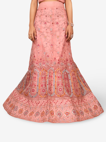 Semi-Stitched Lehenga with Embroidery & Zari Thread Work by Shreekama