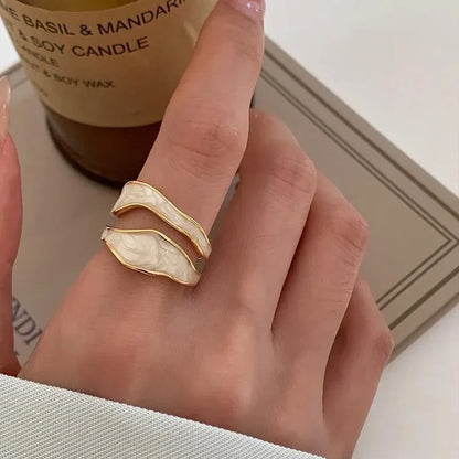Vintage Irregular Enamel Open Ring for Women
