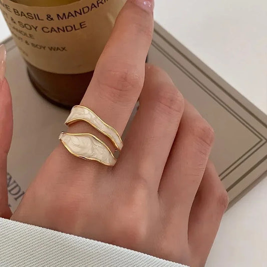 Vintage Irregular Enamel Open Ring for Women