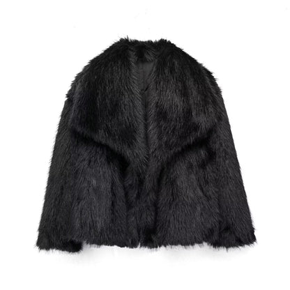 Women’s Plush Winter Coat With Classic Lapel Collar